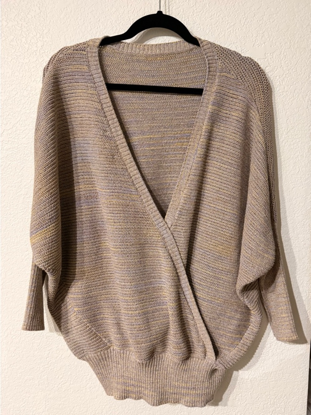 Prana Wrap-Front Knit Cardigan in Beige and Cream